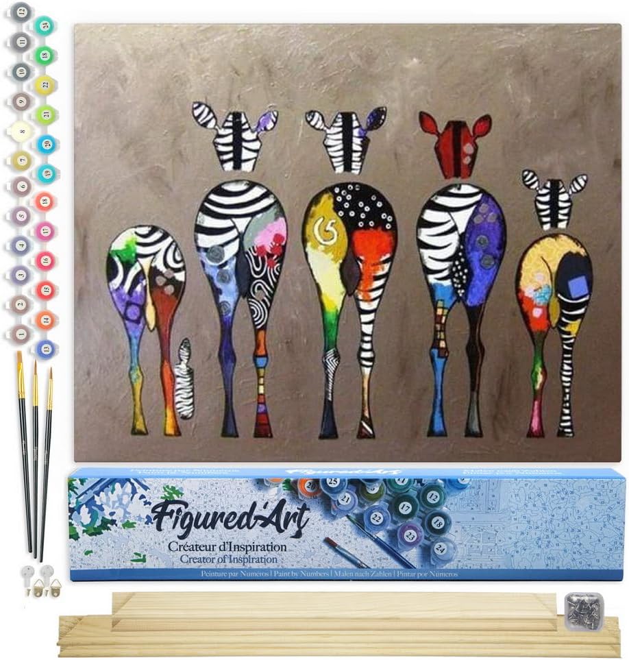 Figured'Art Paint by Numbers for Adults Zebras Back Canvas Kit
