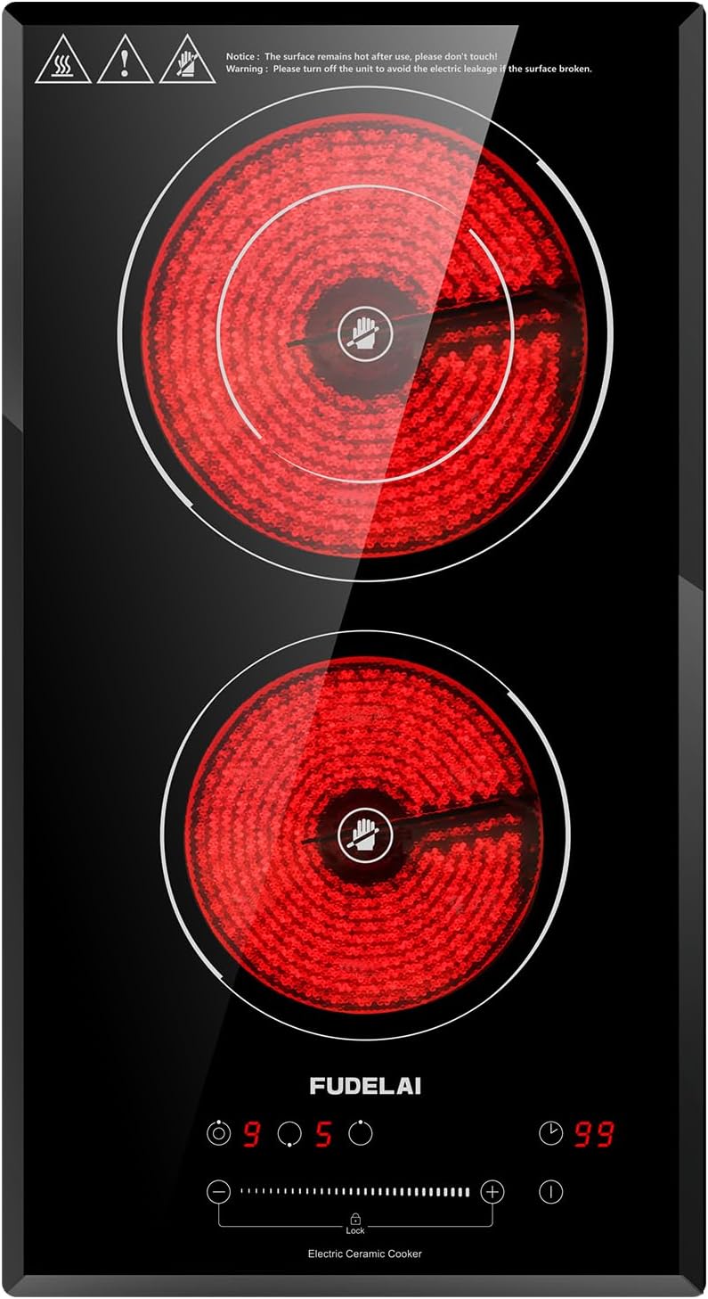 2-Burner Electric Cooktop with Touch Control and Safety Features