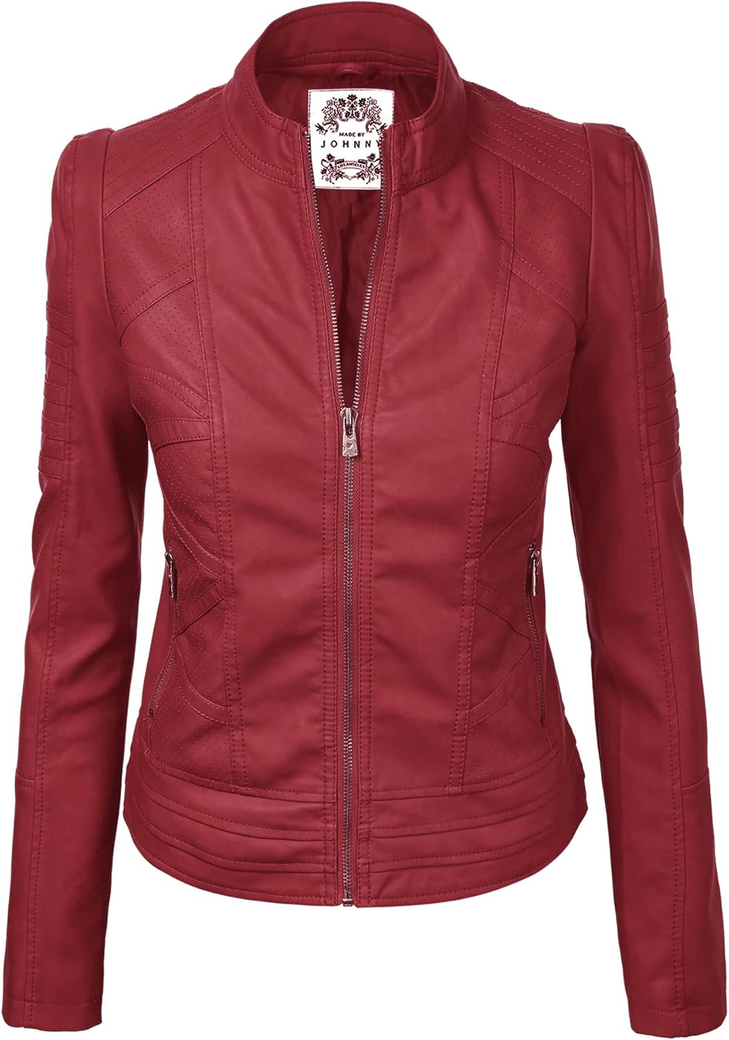 Made By Johnny Womens Faux Leather Zip Up Moto Biker Jacket