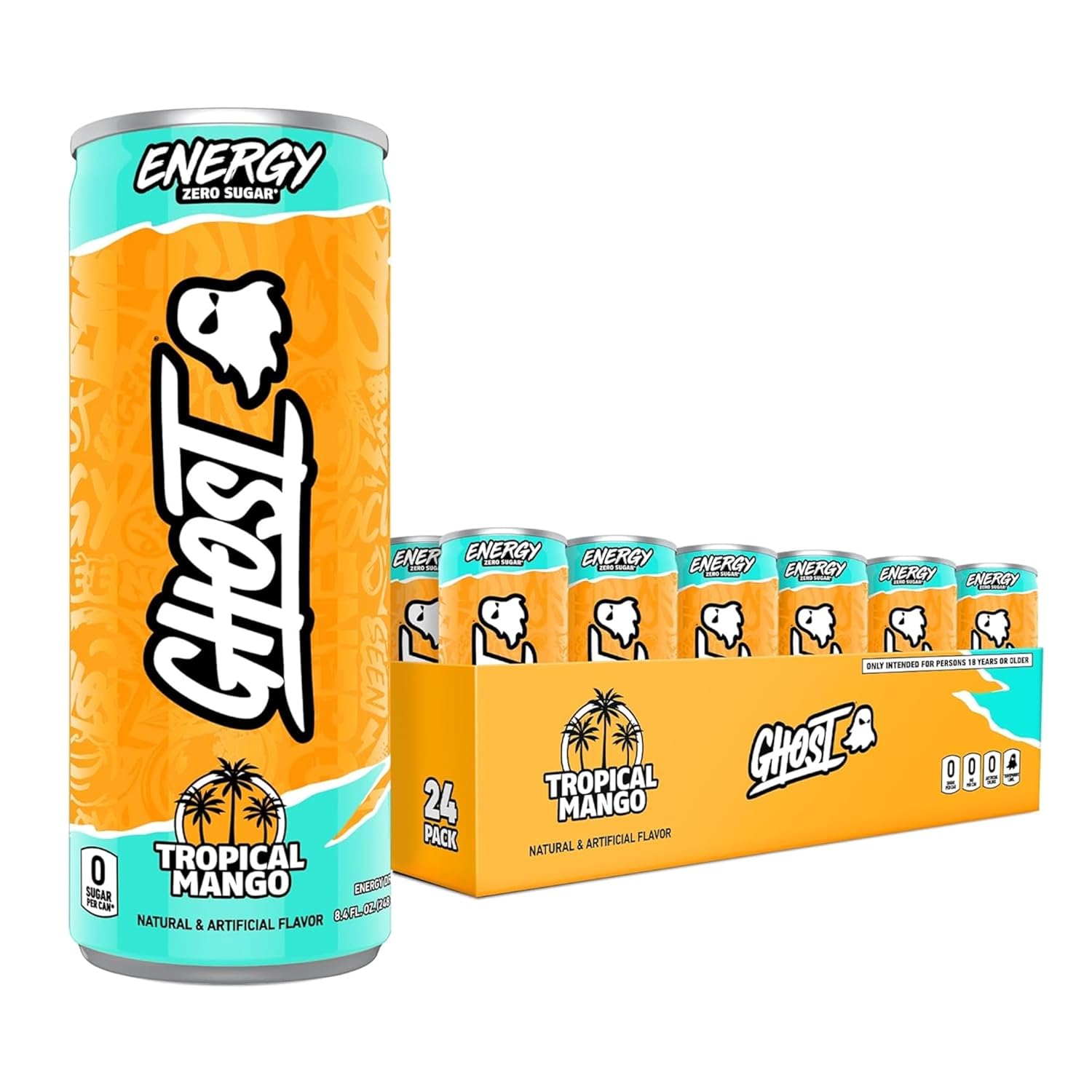 GHOST Energy Drink 24-Pack Tropical Mango Flavor for Focus