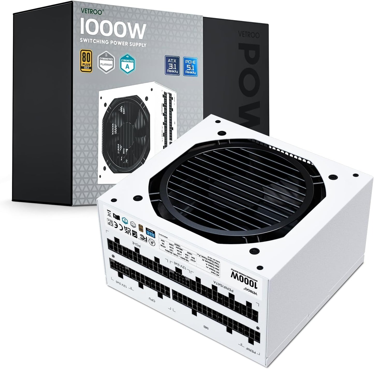 Vetroo 1000W Gold Power Supply: 10-Year Warranty!