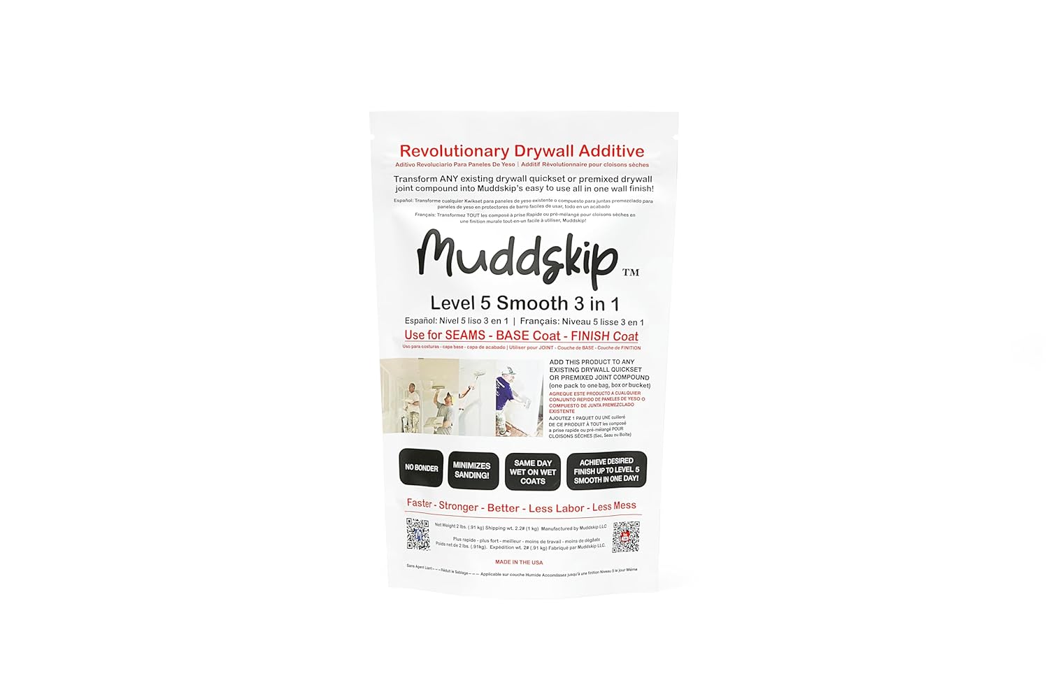 Muddskip Level 5 Smooth 2 lb Bag for Quick Drywall Finishing