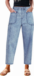 Barrel Jeans for Women High Waisted Pull On Drawstring Baggy Crop