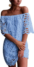 Off Shoulder Floral Lace Mini Dress - Elegant Summer Fit