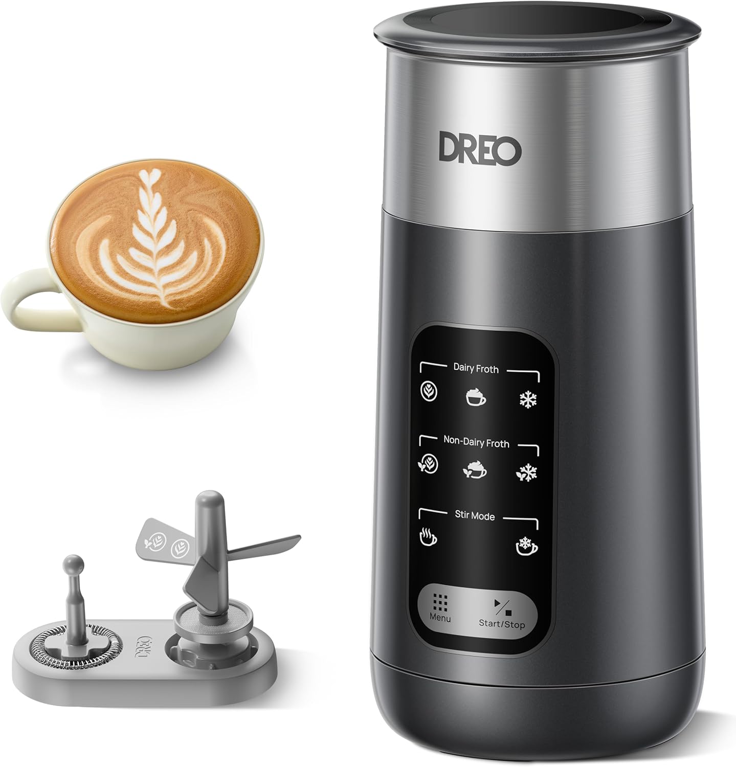 DREO Milk Frother - 8-in-1 Electric Stainless Steel Frother