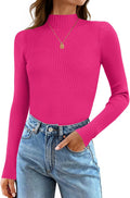 ZESICA Women's 2025 Fall Turtleneck Ribbed Knit Slim Fit Tee