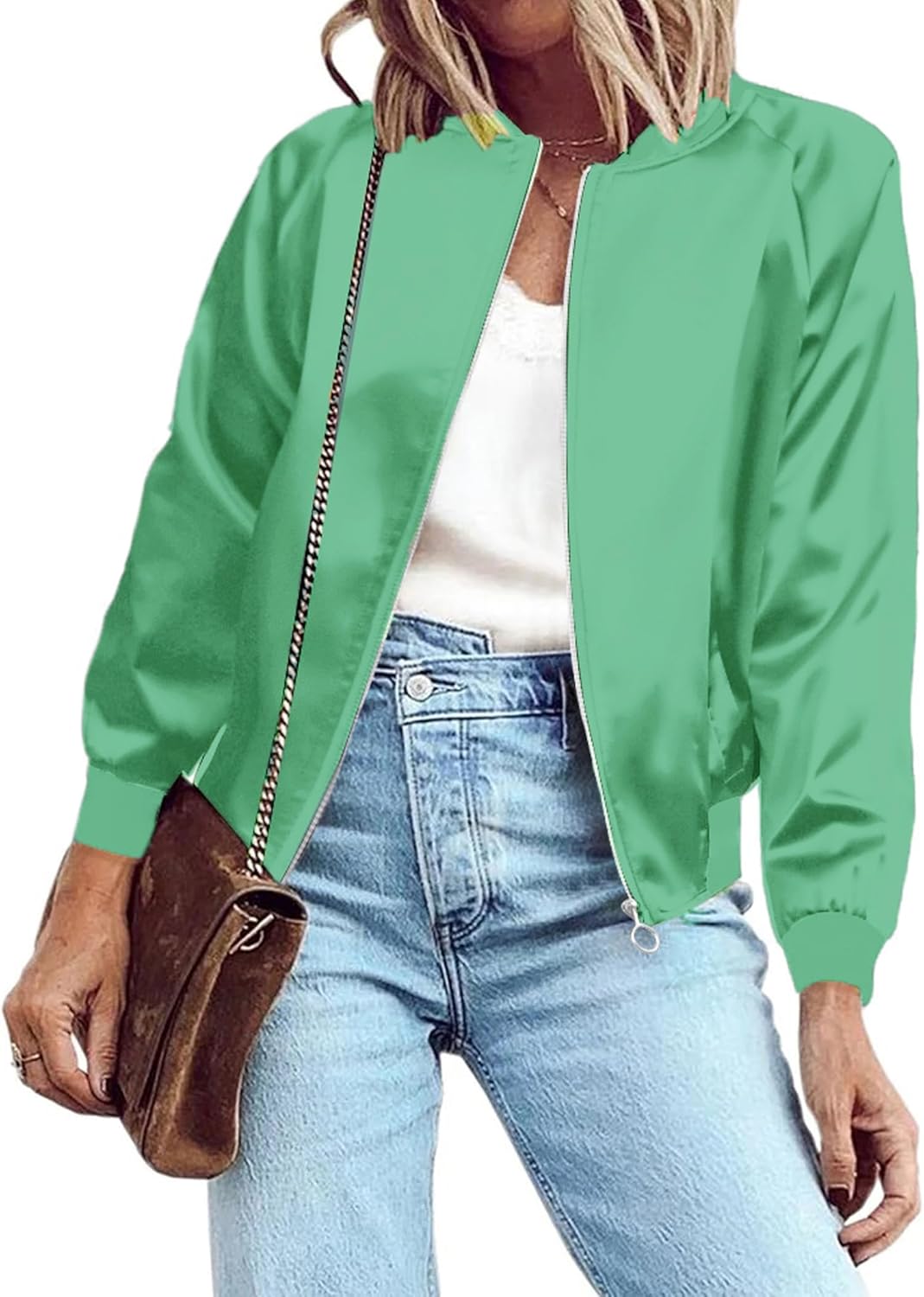 Zeagoo Women's Bomber Jacket Lightweight Zip Up Casual Coat