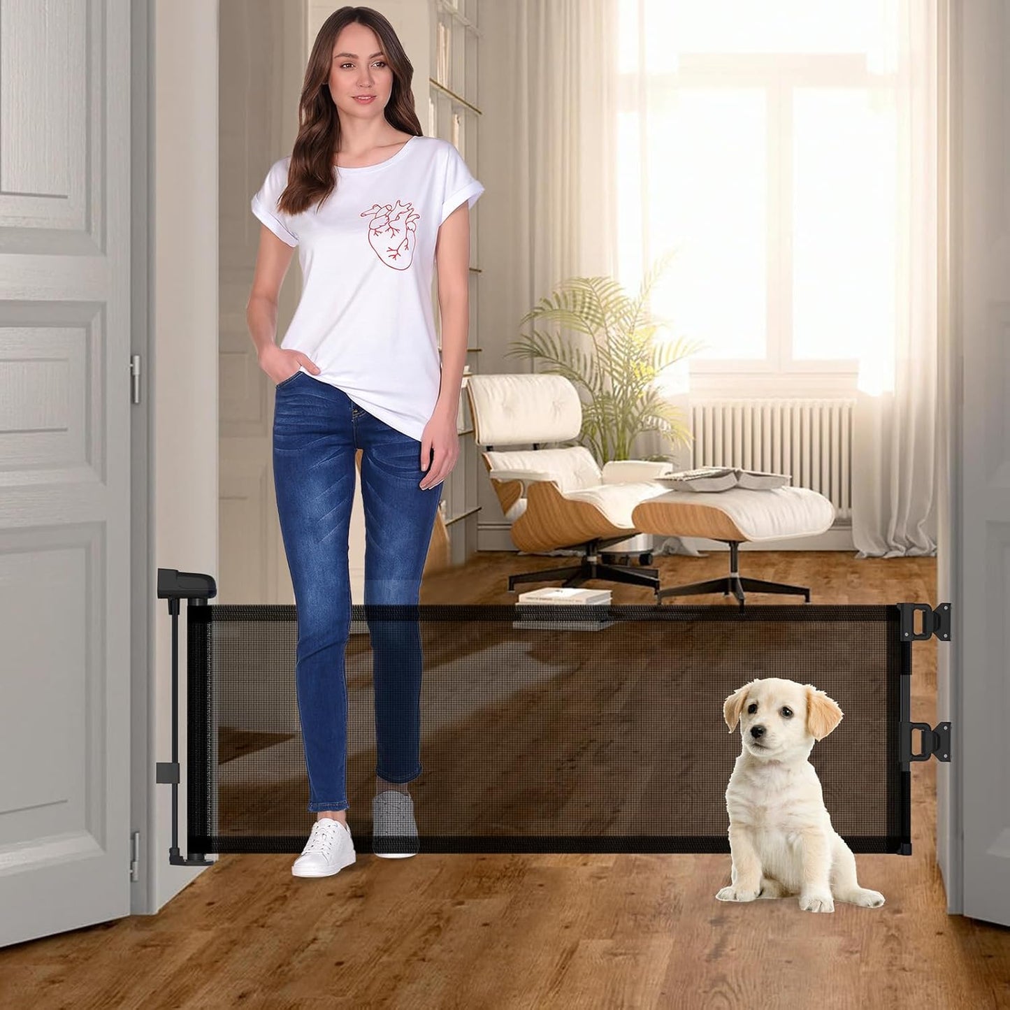 Short Dog Gate for Small Dogs - 59in Wide Mesh Pet Fence