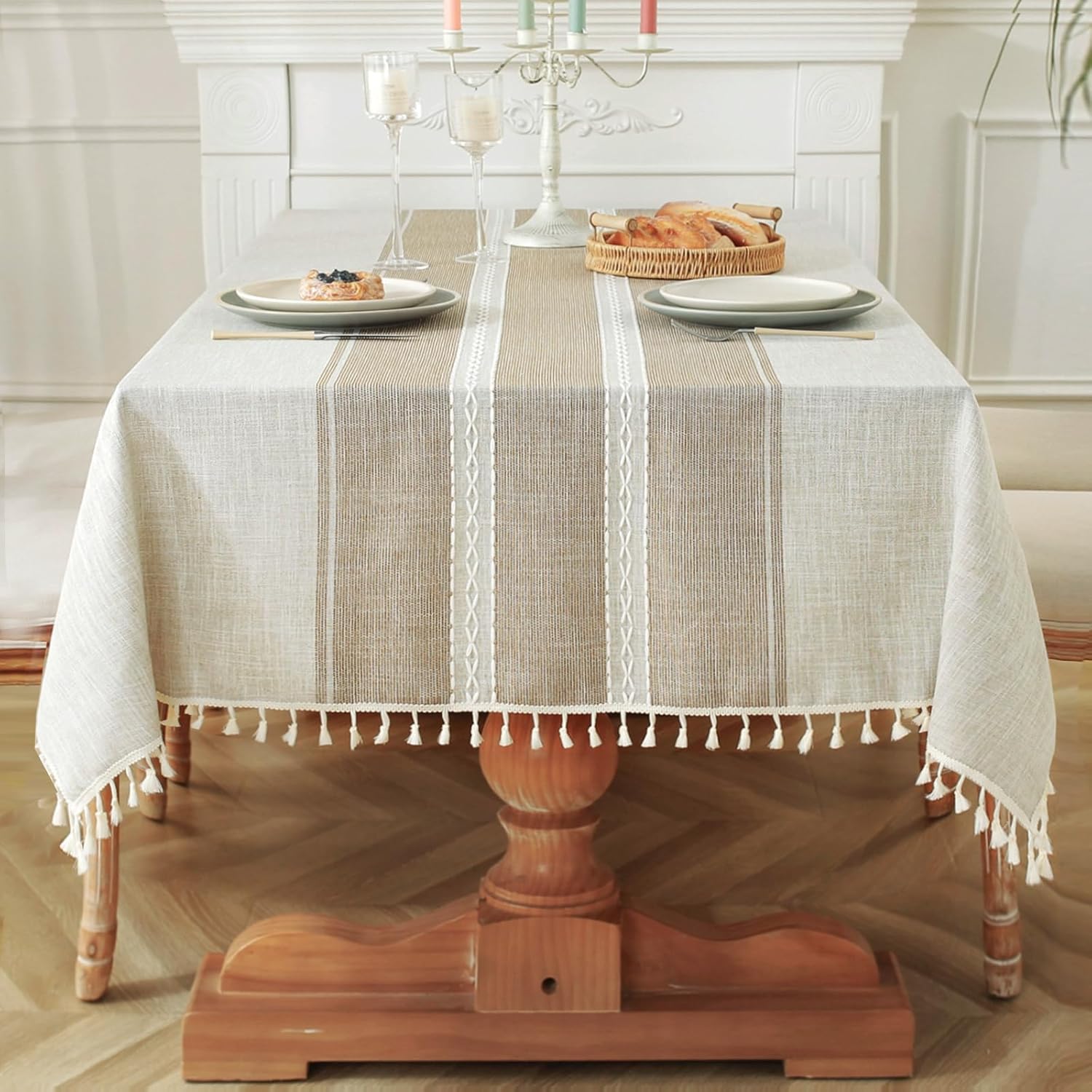Laolitou Cotton Linen Waterproof Tablecloth for Rustic Dining
