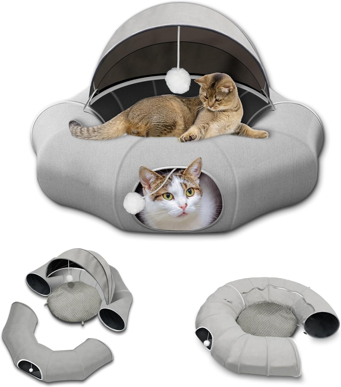 Multifunctional Cat Tunnel Bed with Cool Mat