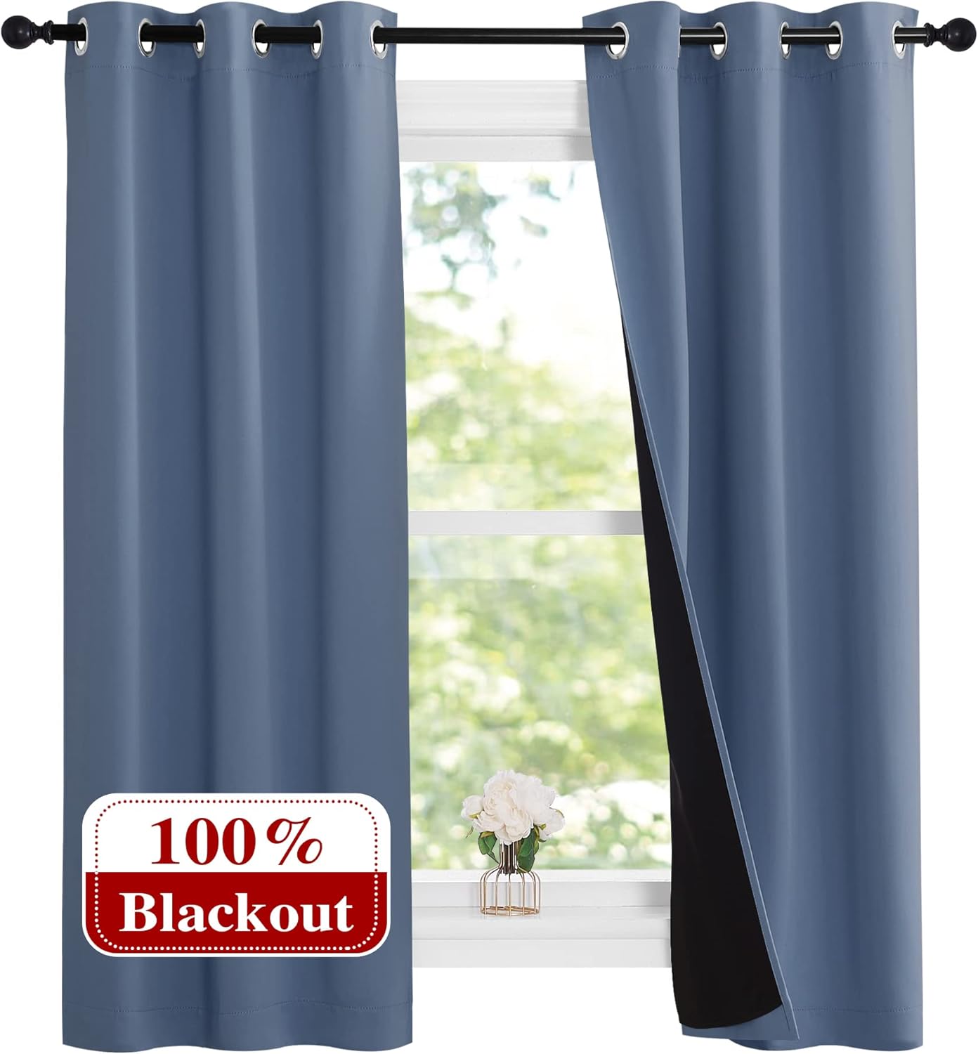 NICETOWN Stone Blue 100% Blackout Curtains for Boy's Room