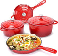 Enameled Cast Iron Cookware Set - 7 Piece Dutch Ovens & More
