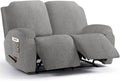 Stretch Recliner Loveseat Covers 4-Piece Light Gray - Plush Protection