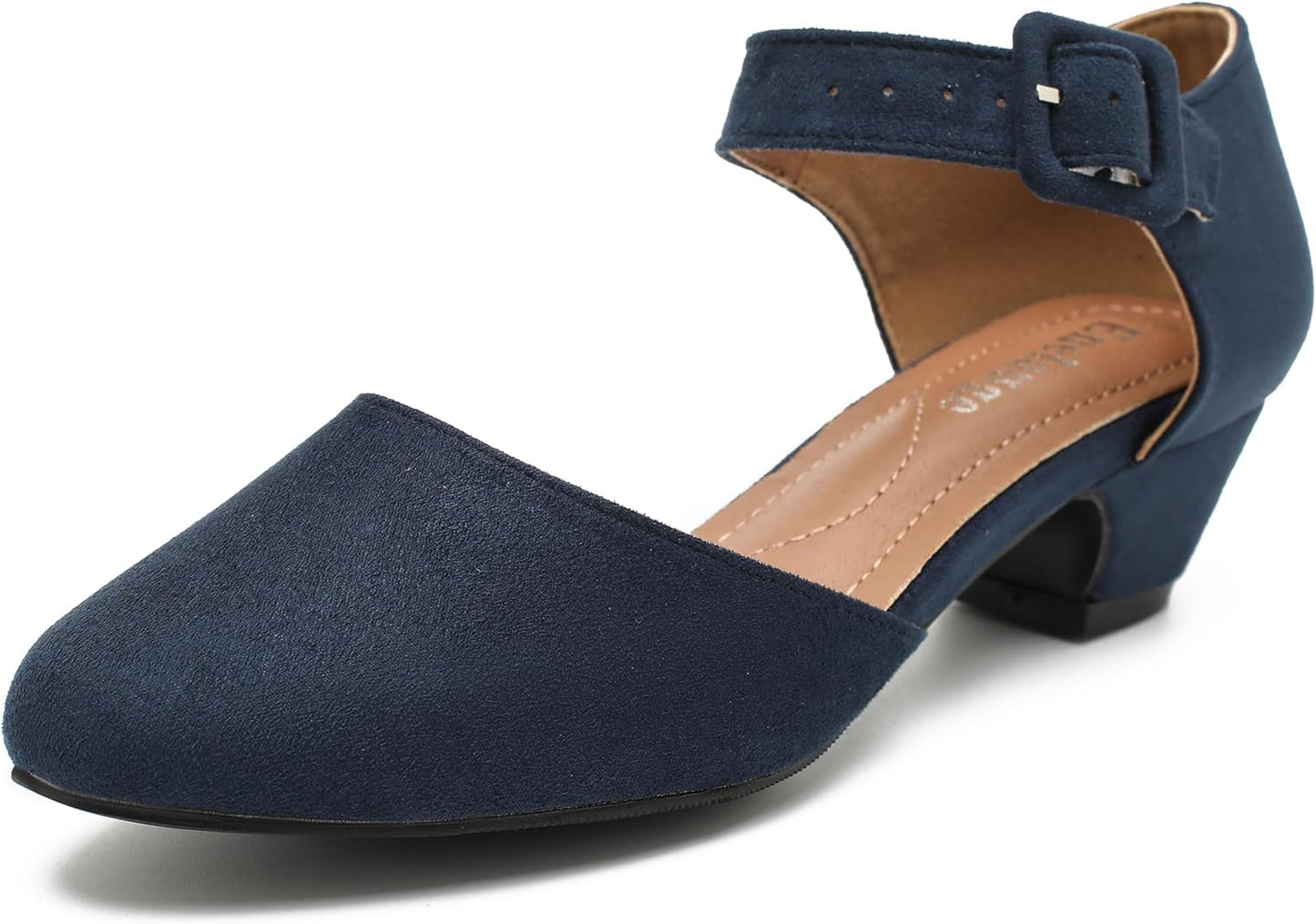 Stylish Women's Ankle Strap Closed Toe Low Chunky Heel Pumps