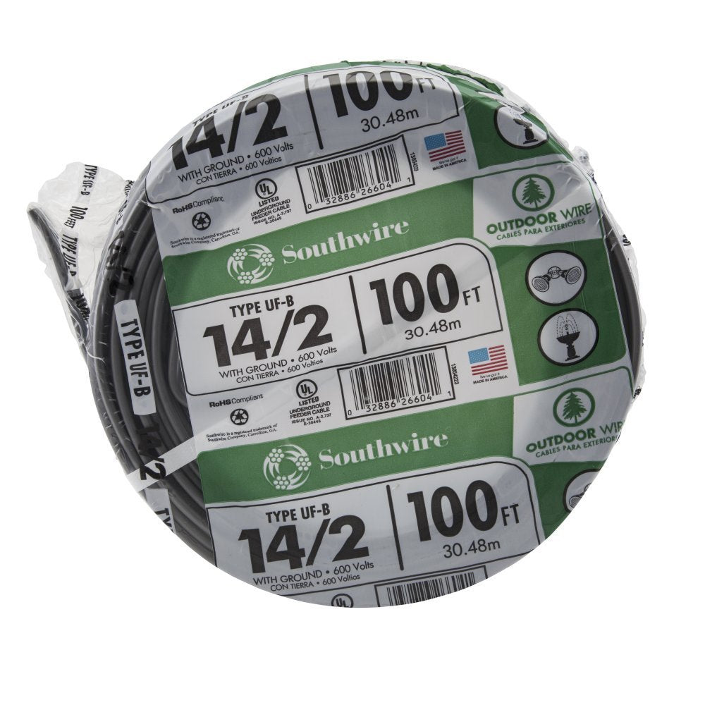 Southwire 14/2 UF W/G Hundred' Wire for Outdoor Applications