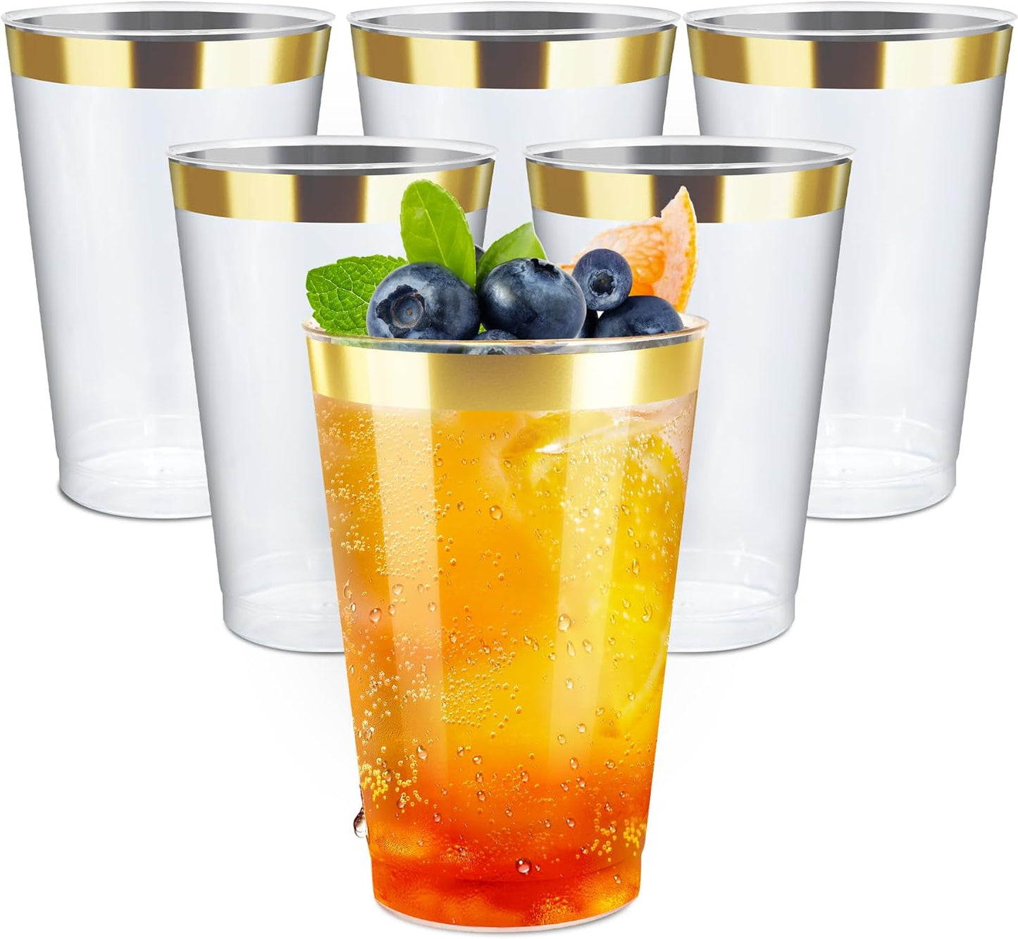 12OZ Plastic Cups with Gold Rim for Parties and Events