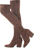Over the Knee Boots Thigh High Suede Block Low Flat - Comfortable Fit