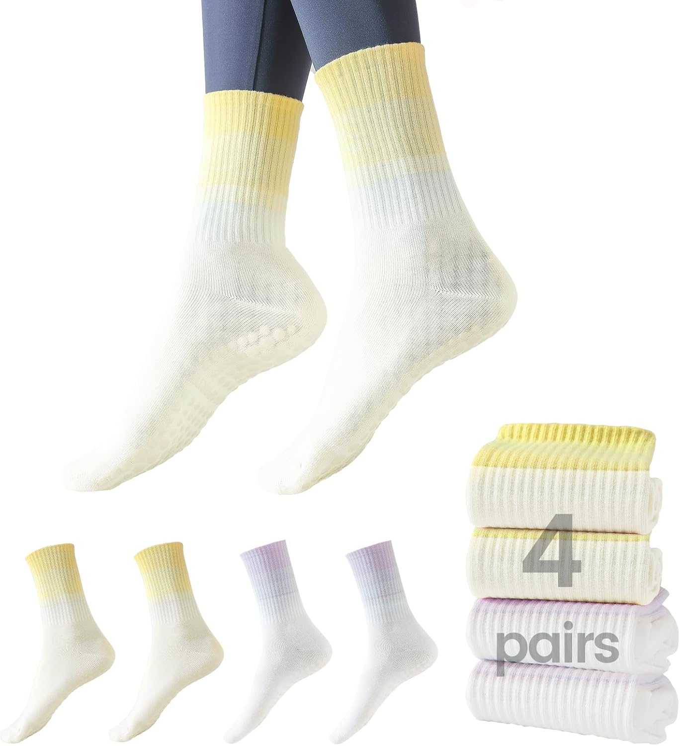 Non-Slip Pilates Socks 4 Pairs - Hyzzeoi