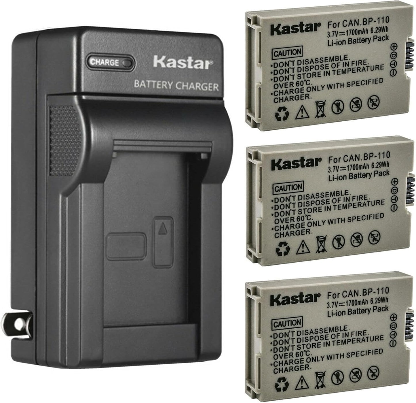 Kastar 3-Pack Battery and AC Charger for Canon VIXIA Cameras