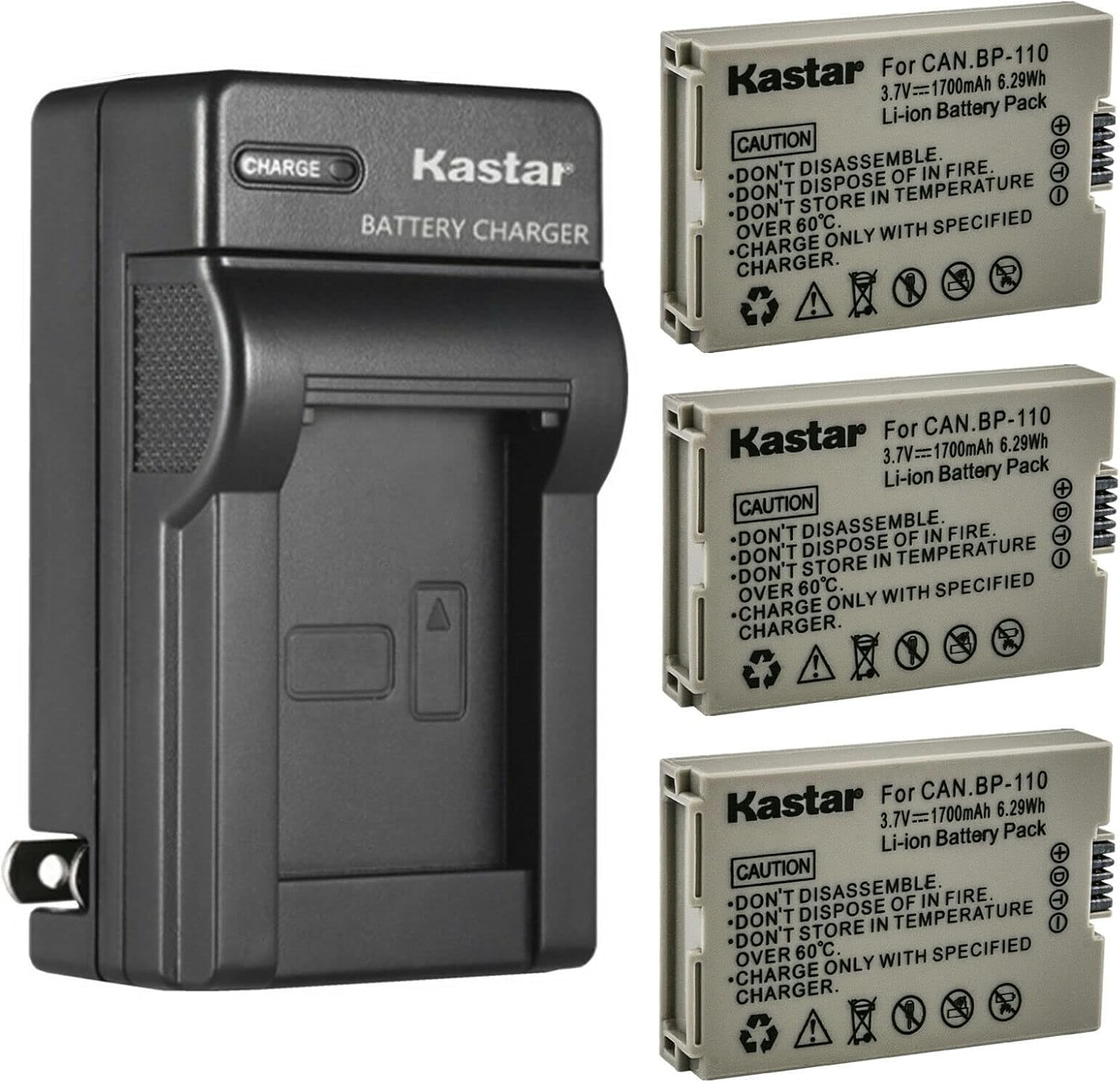 Kastar 3-Pack Battery and AC Charger for Canon VIXIA Cameras