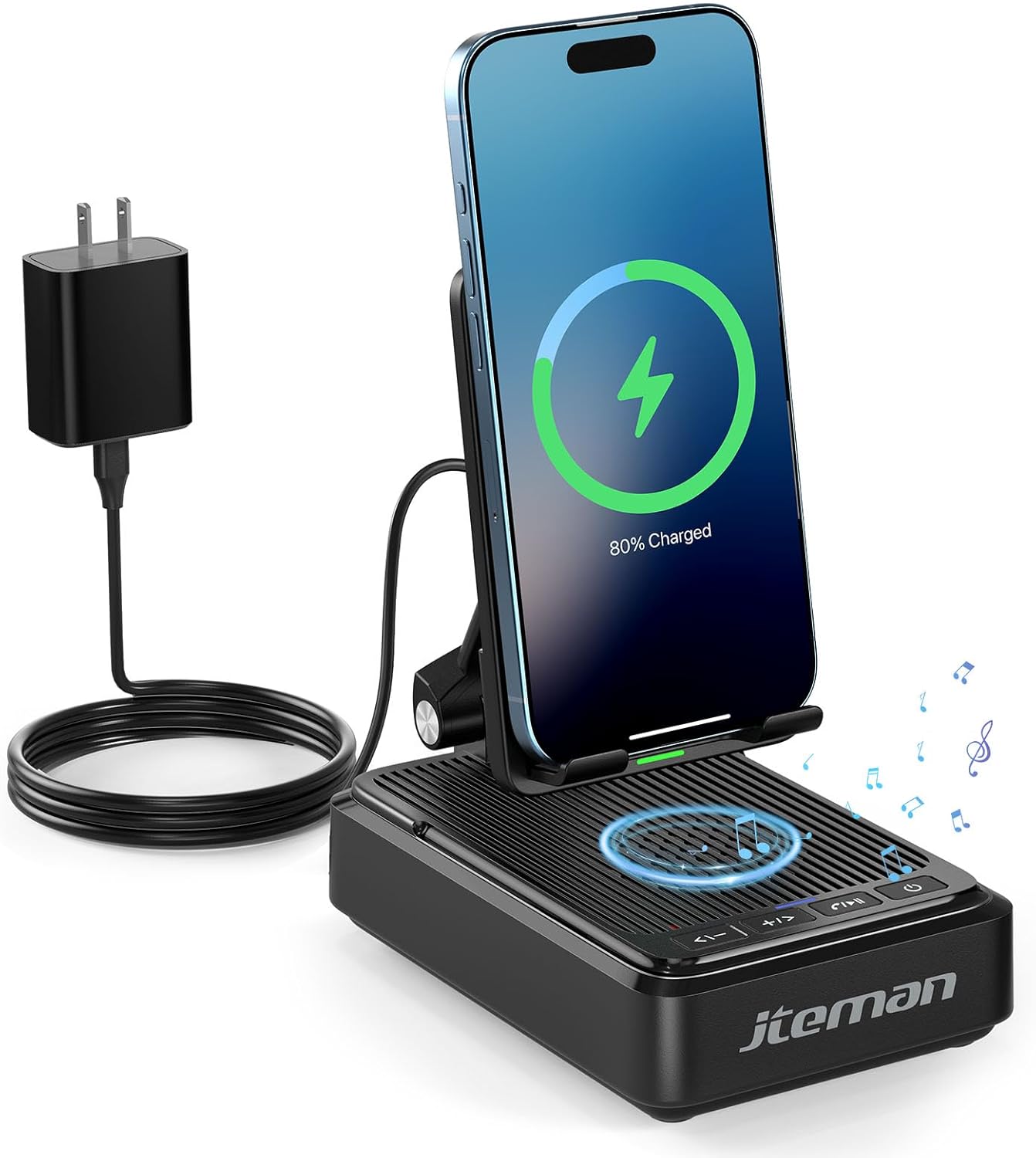 Jteman Cell Phone Stand with Bluetooth Speaker & Charger