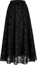 Verdusa Y2k Gothic Flowy Floral Mesh Maxi Skirt - Elegant Ankle Length