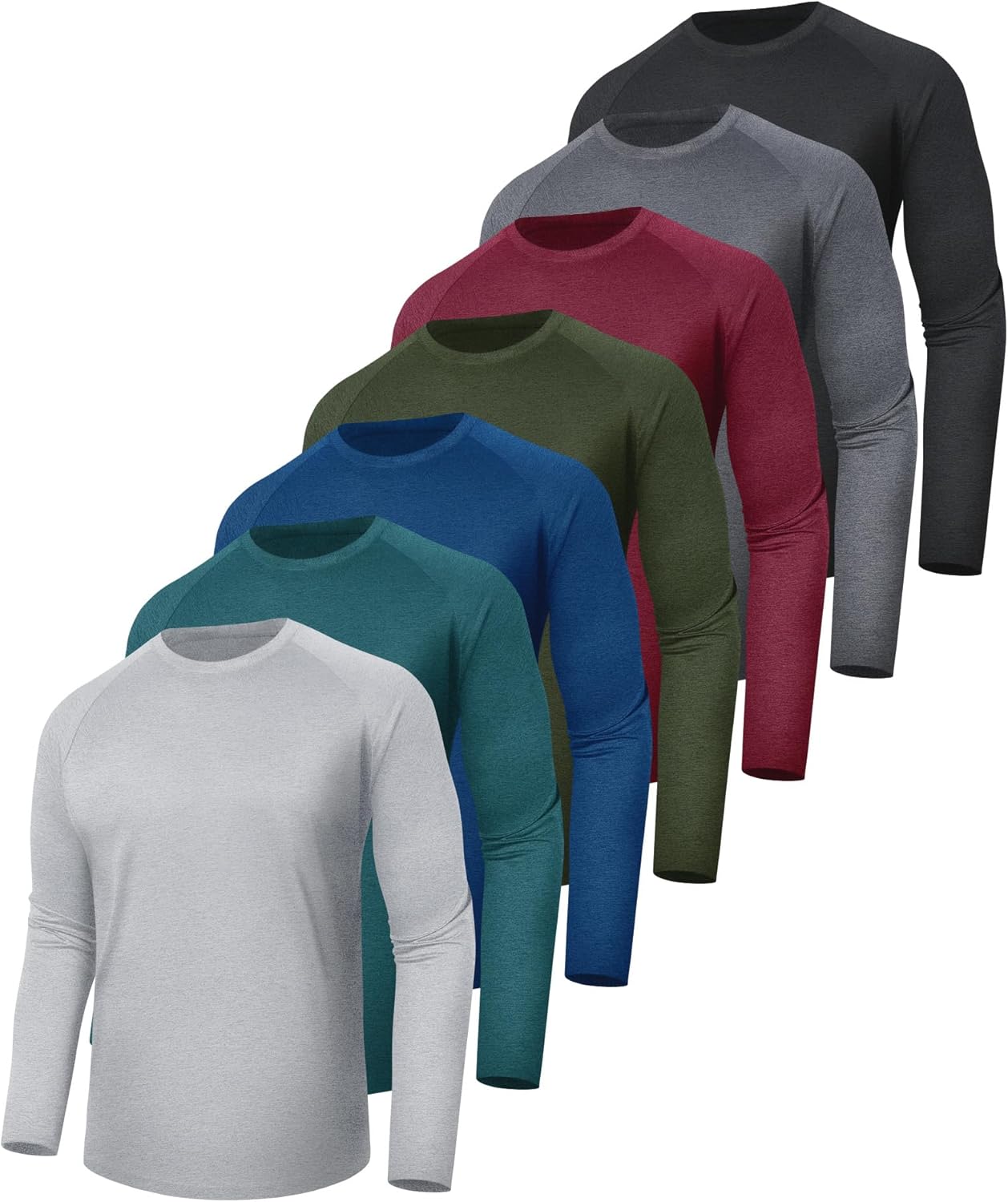 7 Pack Long Sleeve Shirts for Men - Quick Dry UV Protection