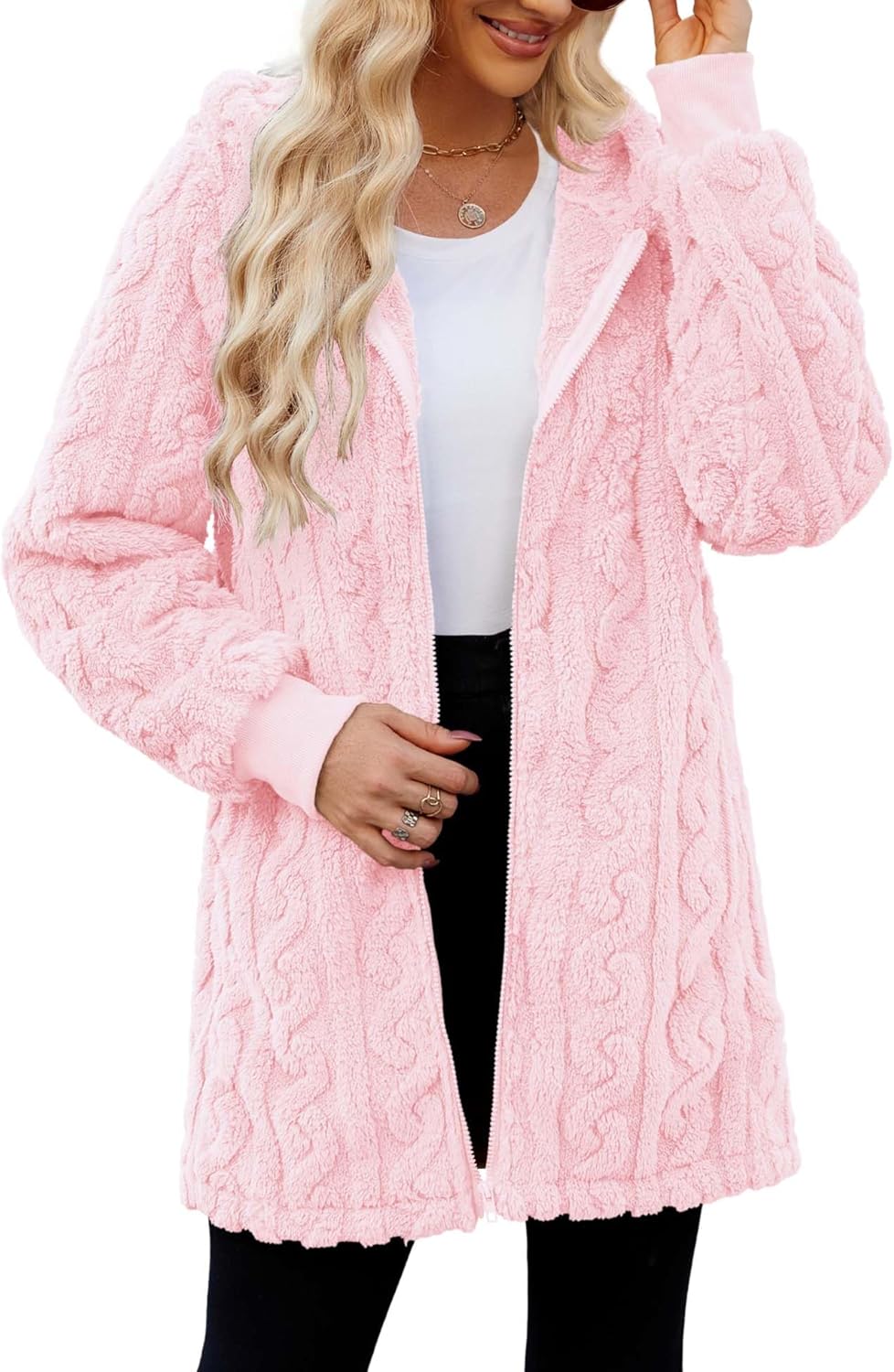 ReachMe Womens Fleece Zip Up Jacket for Cozy Winter Wear
