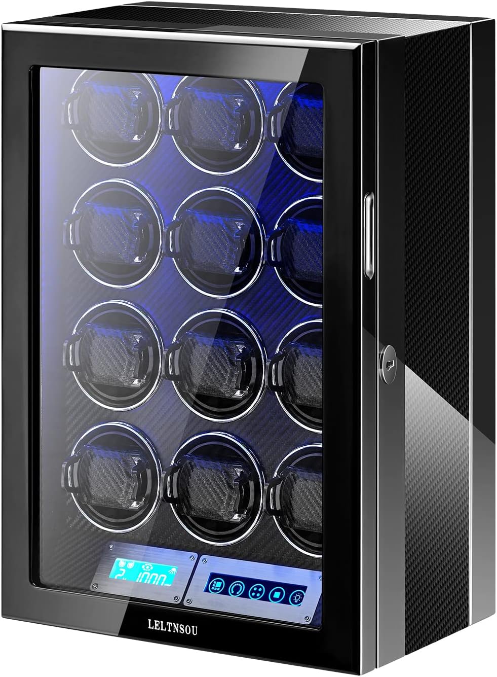 Premium 12-Watch Winder: Fingerprint Unlock, Quiet Motors, LED Illumination
