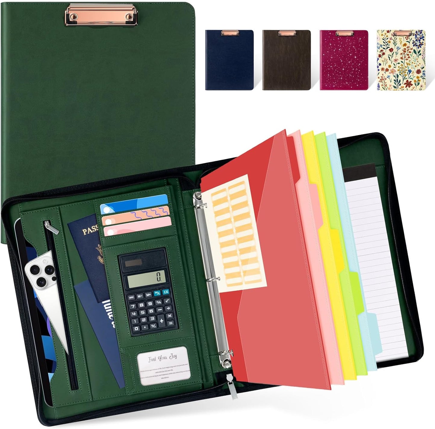 Ospelelf Green Clipboard with Storage and 3 Ring Binder Folder