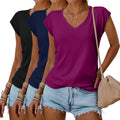 3 Pack Womens V Neck T Shirts - Cap Sleeve Loose Fit Summer Tops