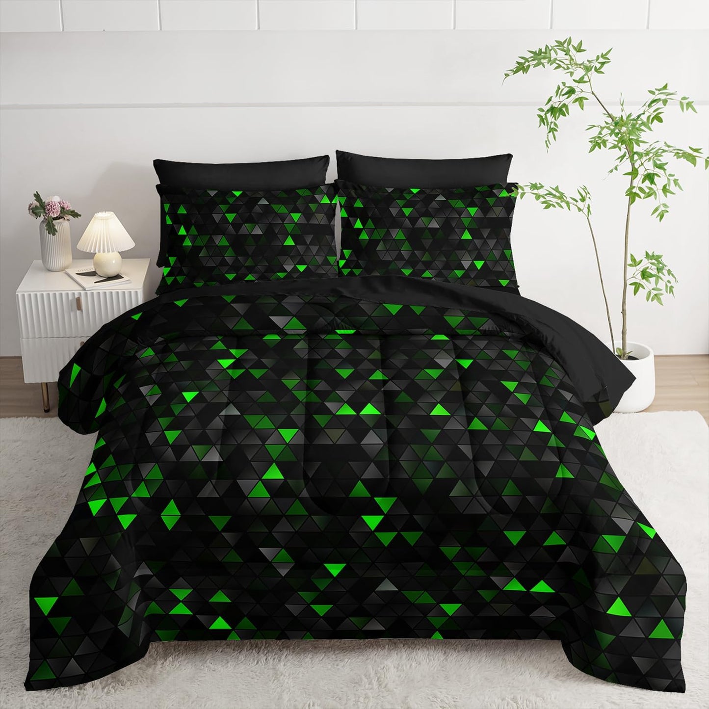 Geometric Green Black Triangle Queen Size Comforter Set Review