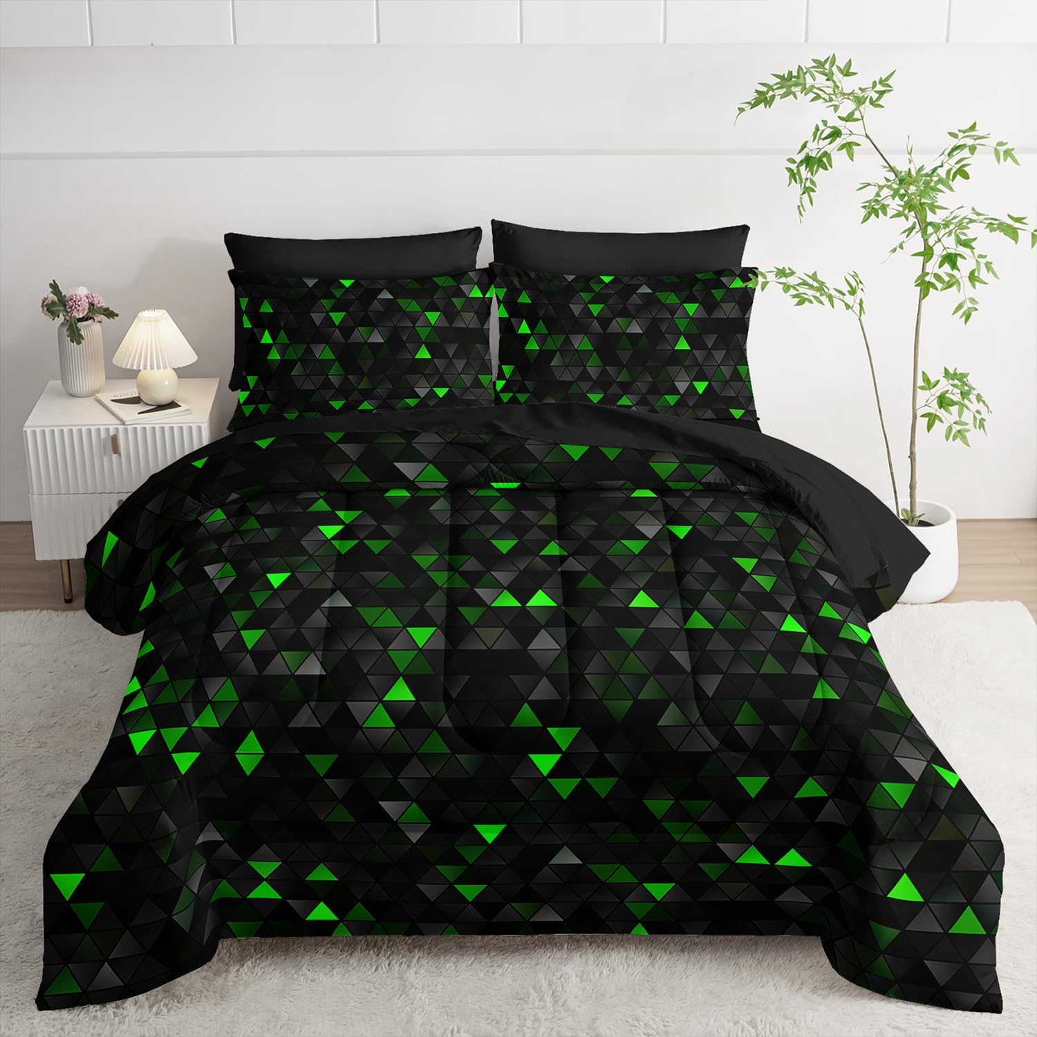 Geometric Green Black Triangle Queen Size Comforter Set Review