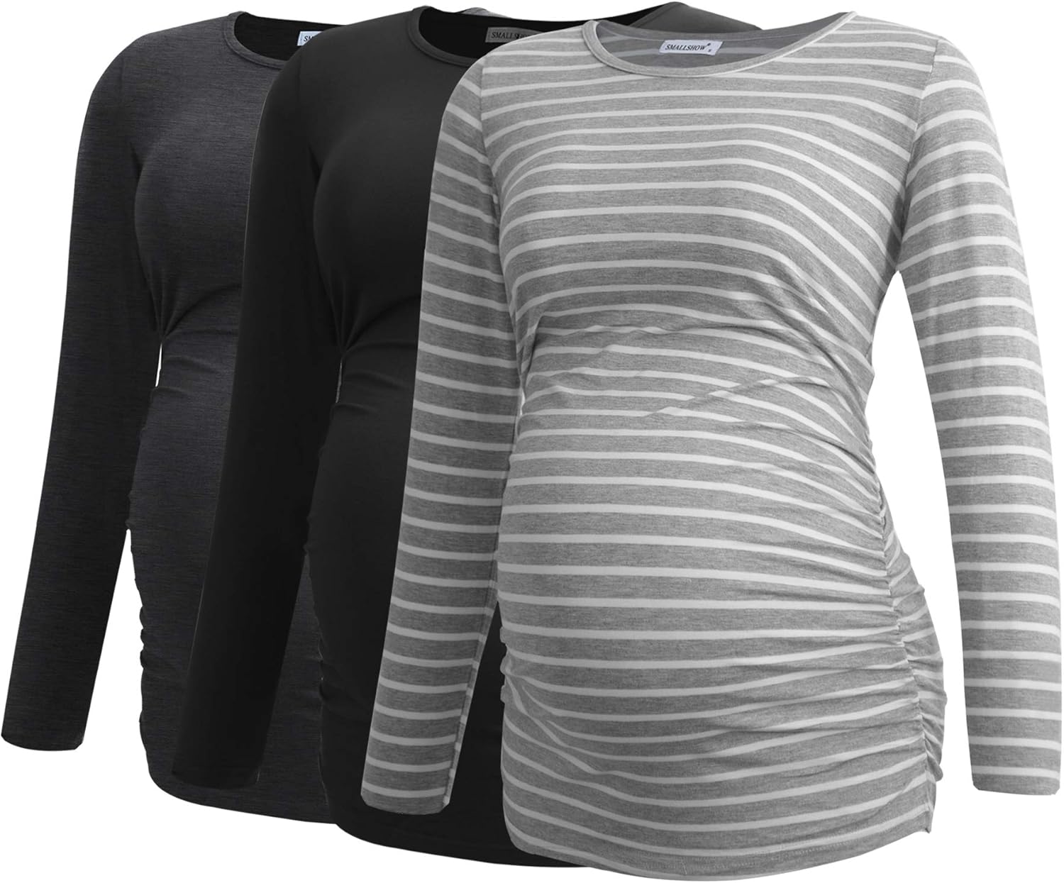 Smallshow Women's Maternity Shirts Long Sleeve 3-Pack Tops