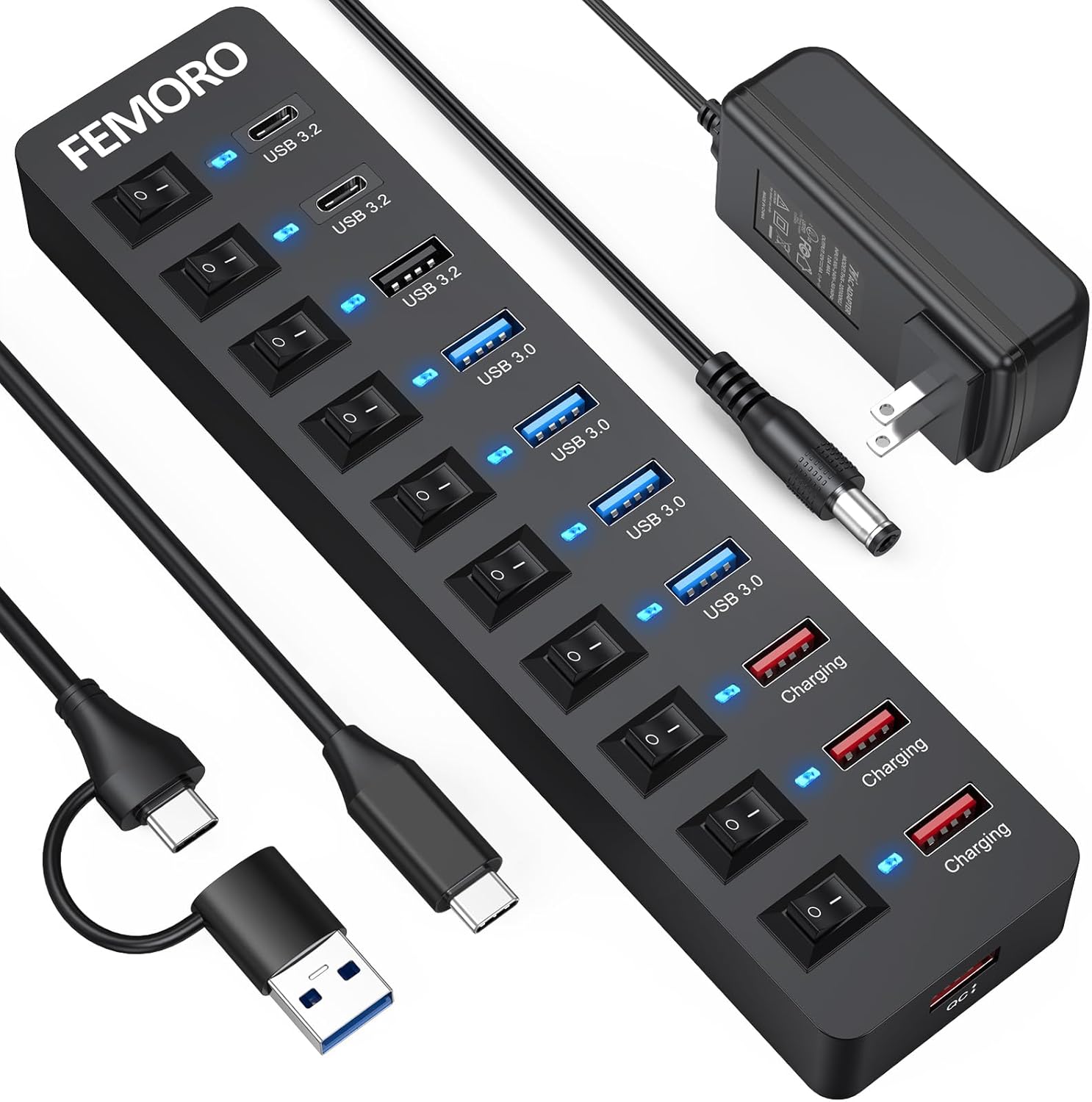 Powered USB C Hub 11-Port 48W for High-Speed Data Transfer