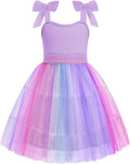 Girls Sleeveless Tulle Dress with Bow-Tie Straps - Party Ready