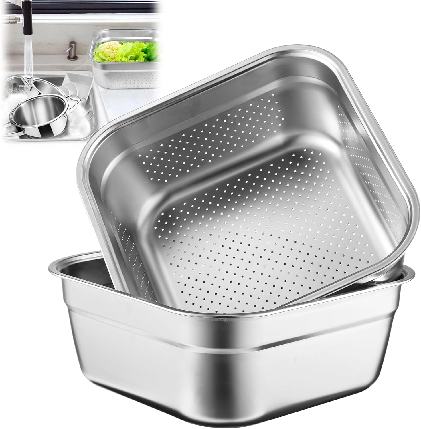 yeesport Stainless Steel 2-in-1 Dish Tub & Colander