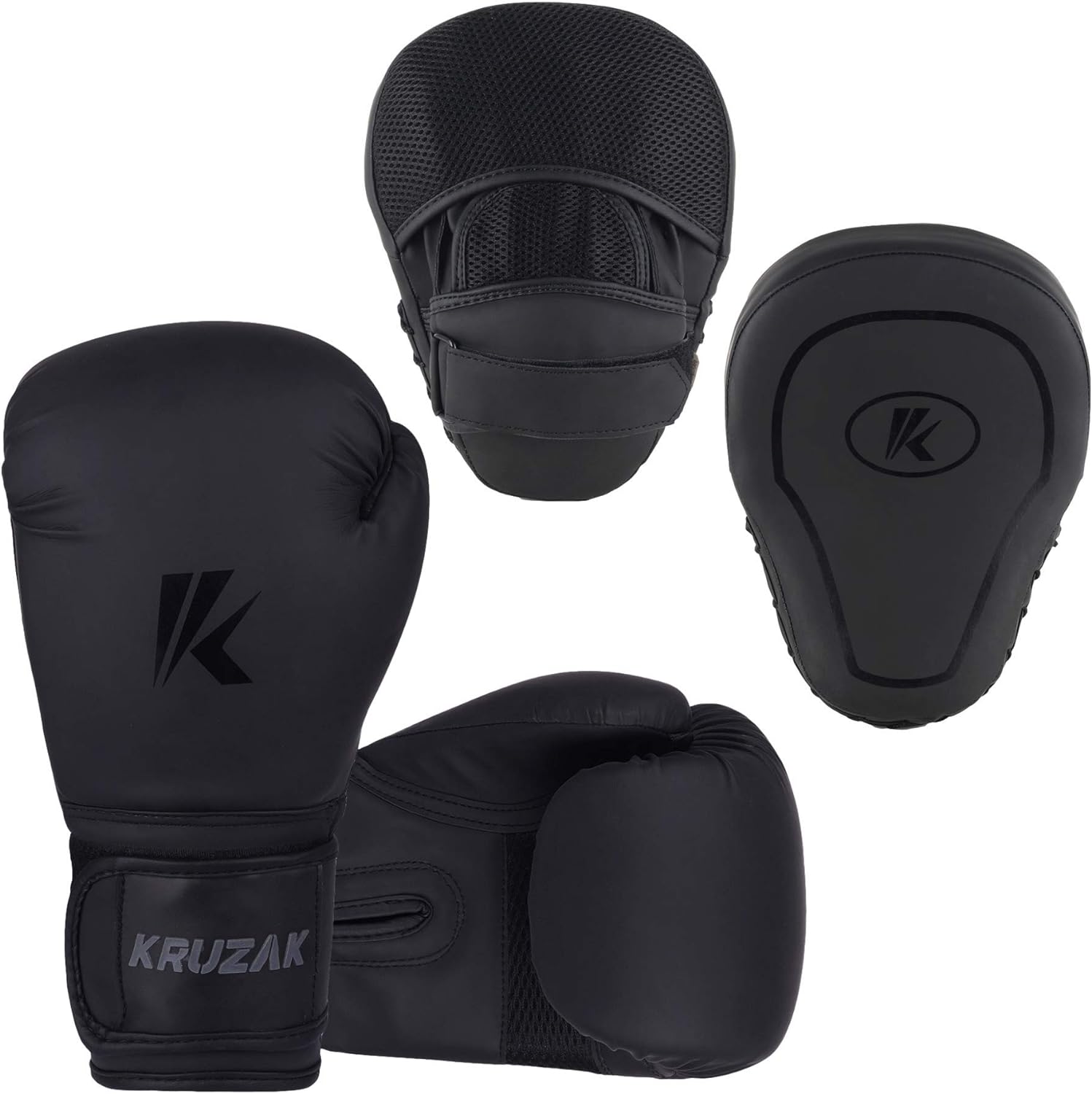 Kruzak Matte Black Boxing Gloves & Pads Set - Ultimate Training Gear