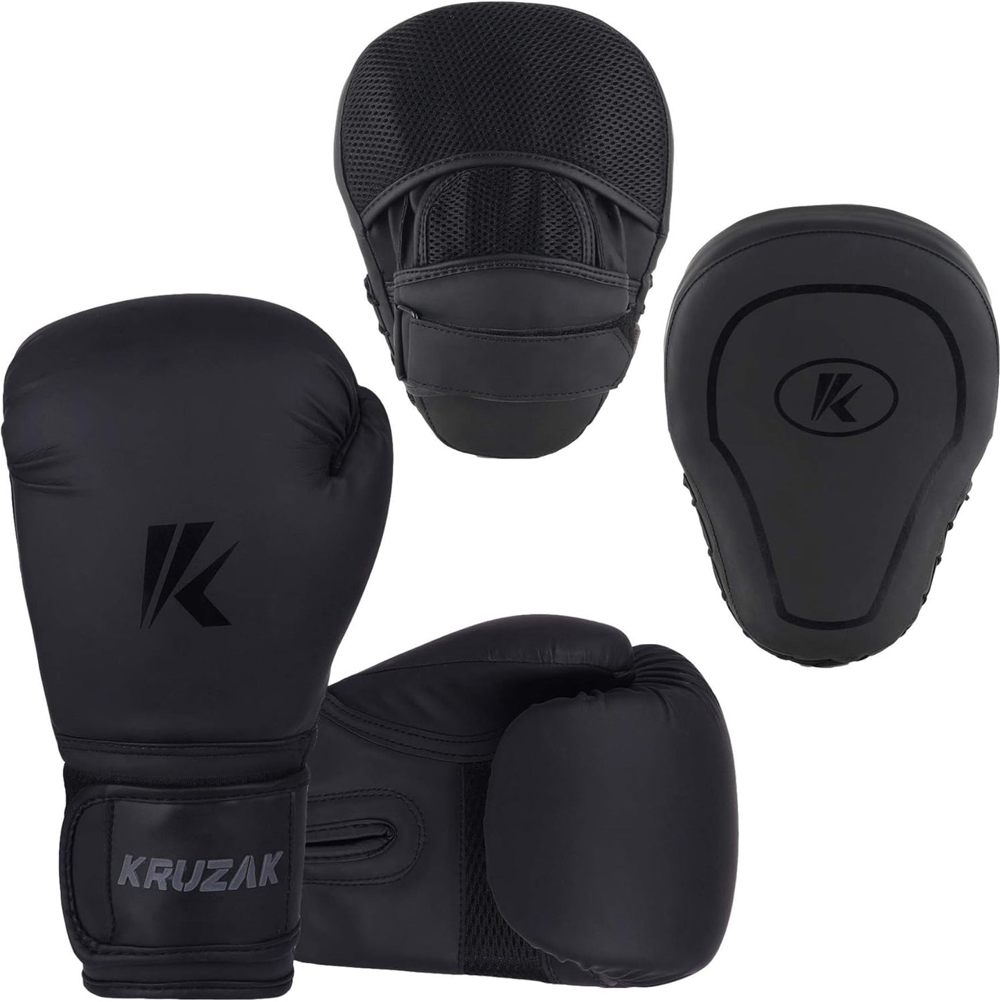 Kruzak Matte Black Boxing Gloves Set - Ultimate Training Kit!