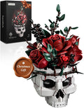 Skull Roses Flower Bouquet Building Set - Gothic Skull Planter