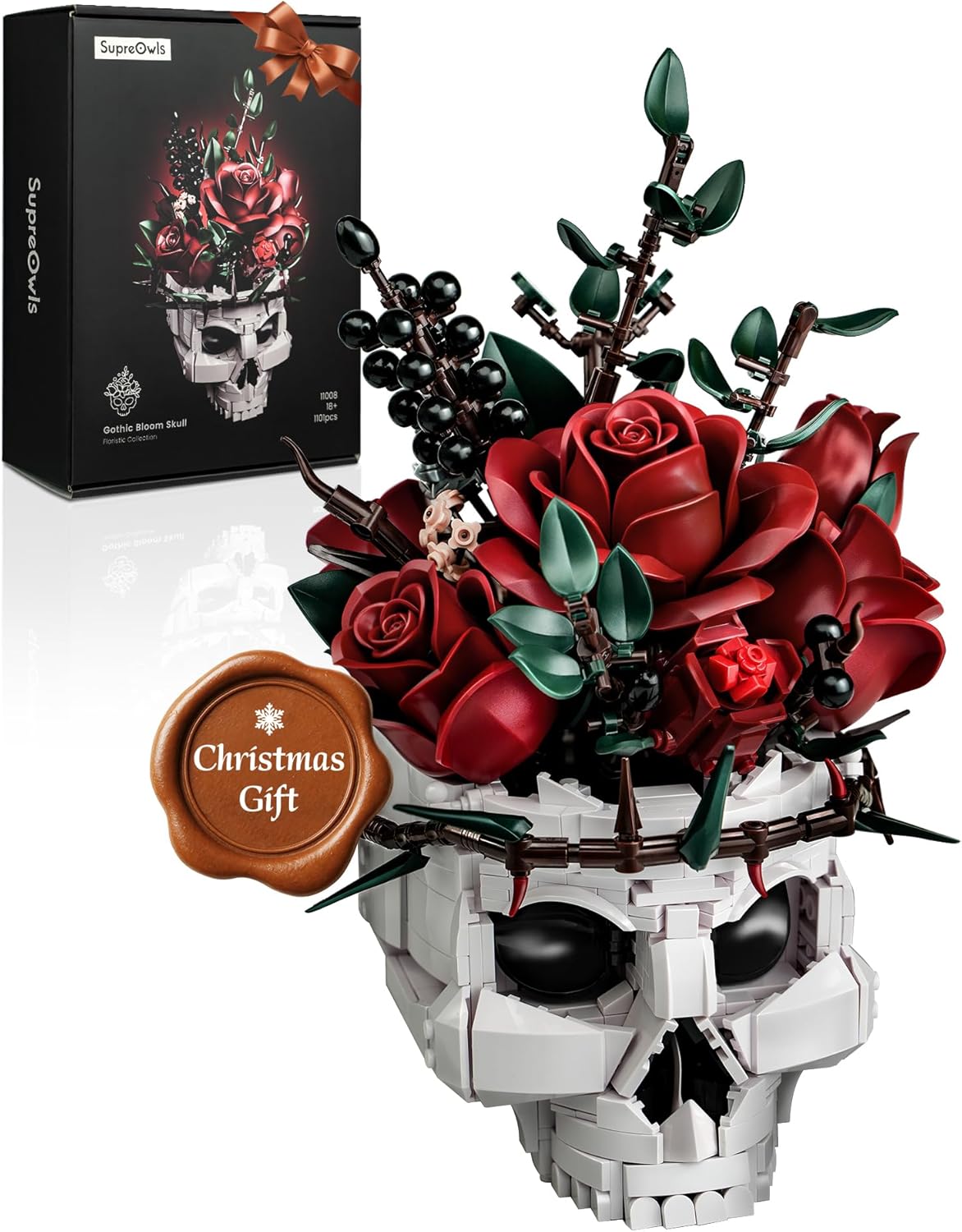 iATOM Skull Roses Flower Bouquet Building Set for Gothic Decor