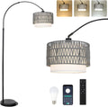 Boho Floor Lamps for Living Room Arc Floor Lamp - Remote Dimmable