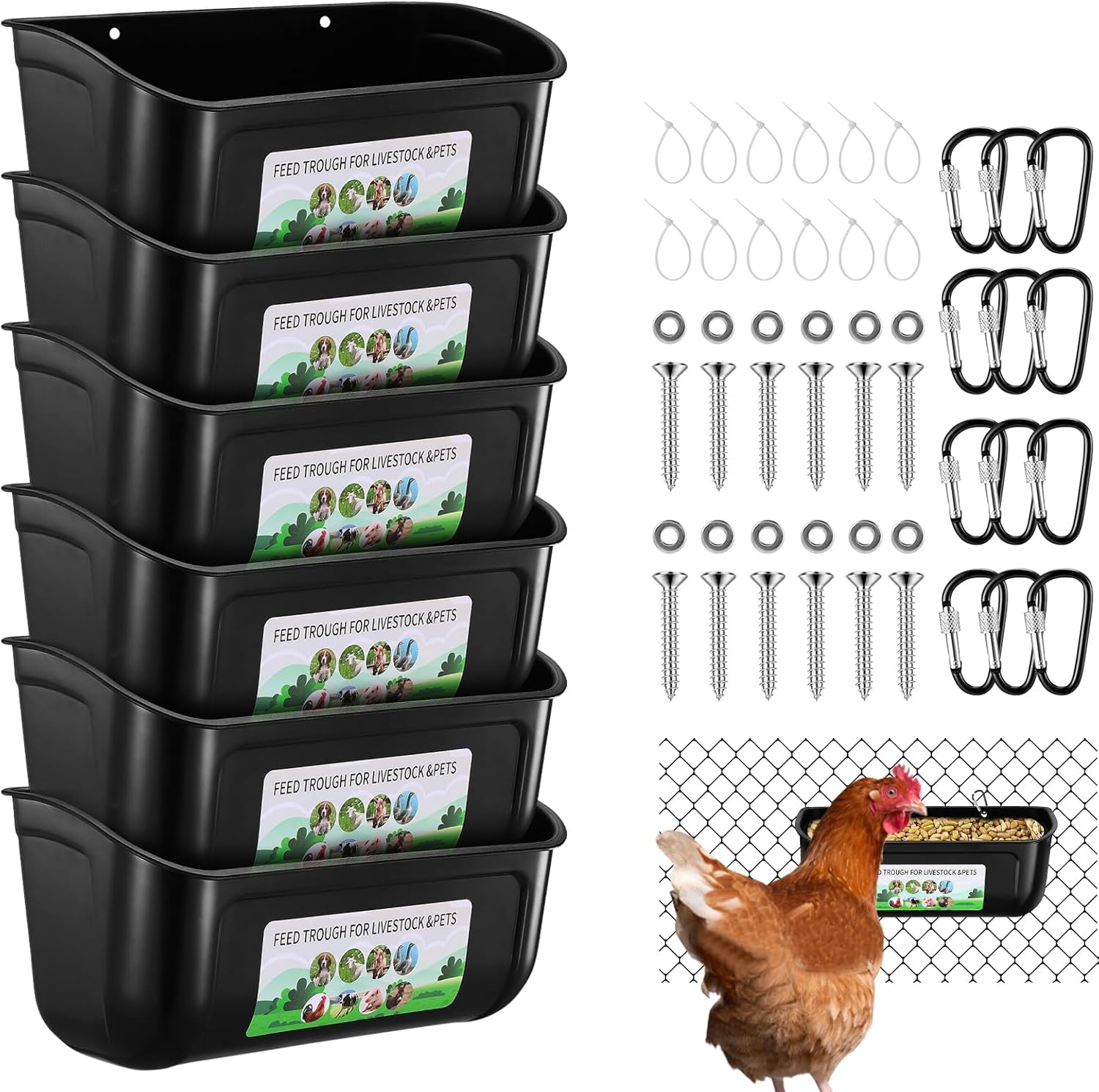 Hanging Chicken Feeder Waterer 6 Pack for Poultry and Livestock