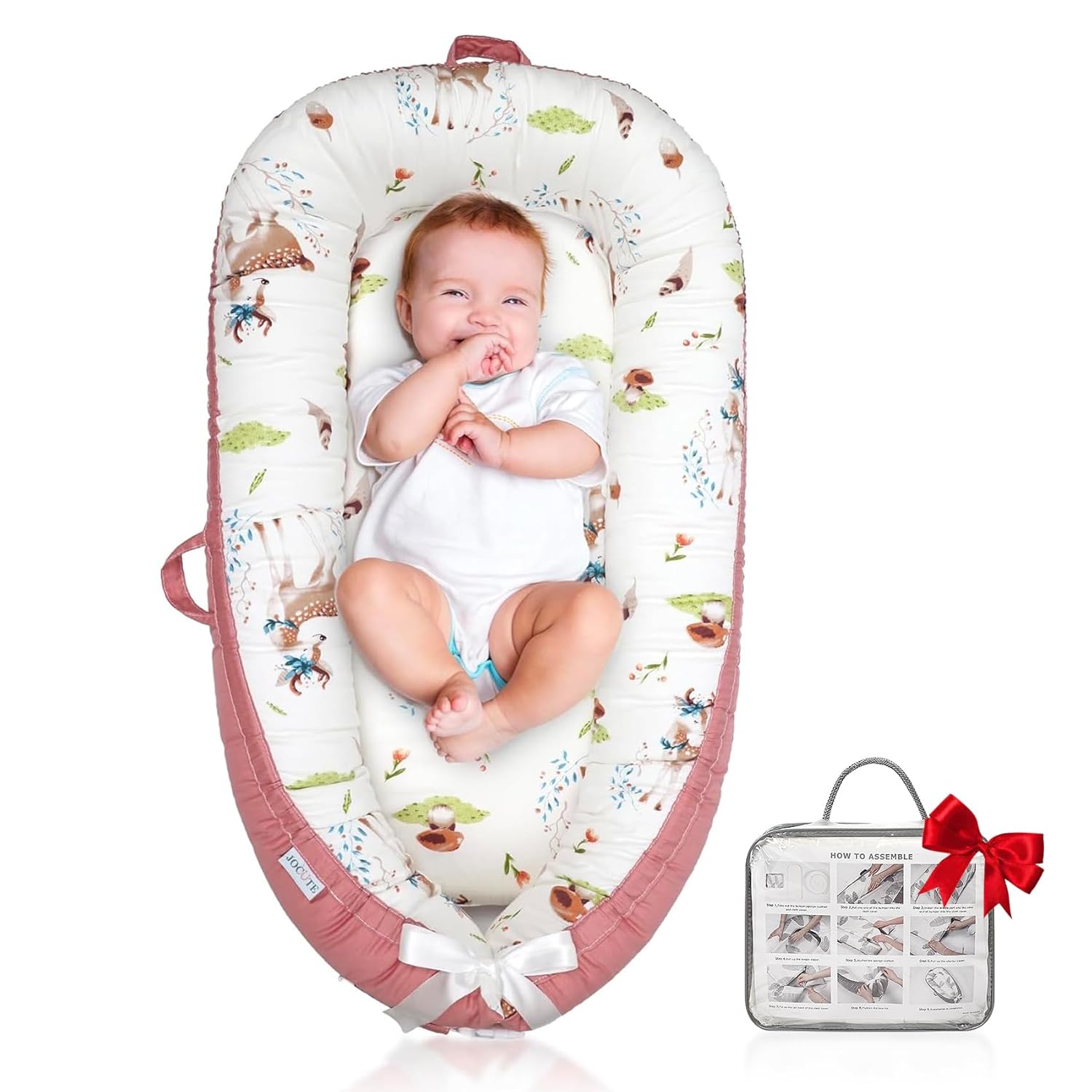Baby Lounger for Newborn - Portable Infant Lounger in Pink Deer