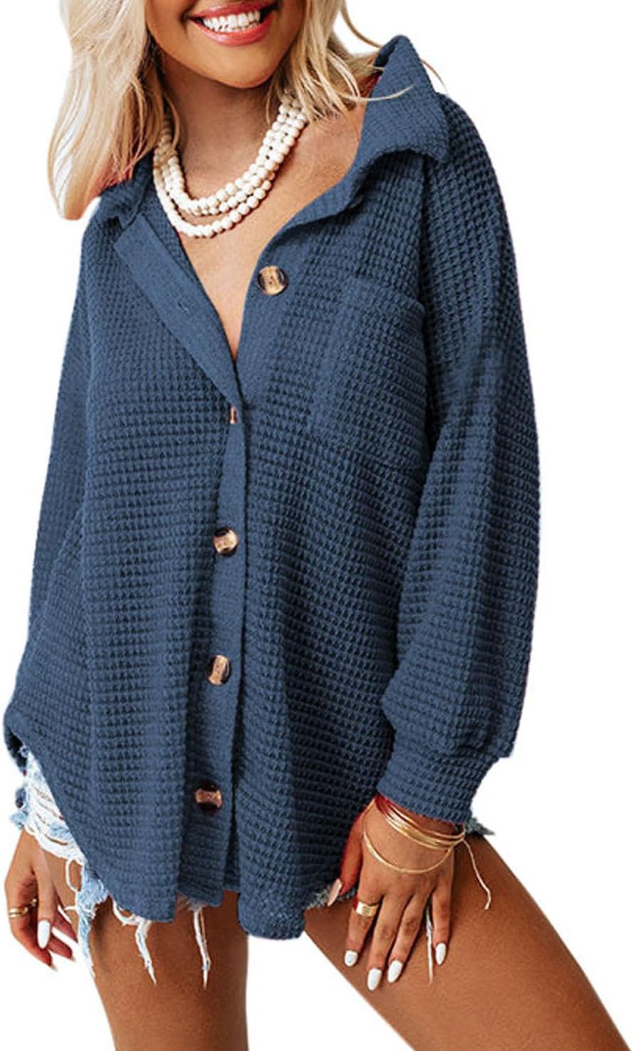 Dokotoo Womens Waffle Knit Shacket Jacket for Casual Style