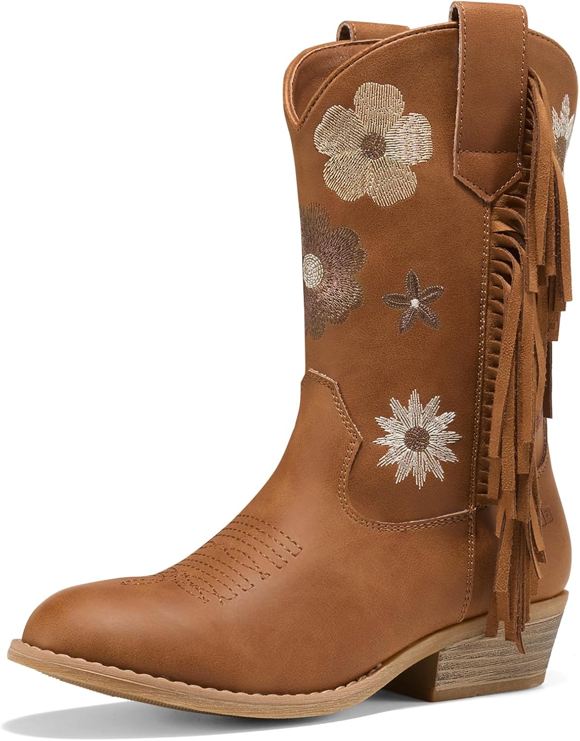 Rollda Girls Cowboy Boots with Floral Embroidery and Tassels