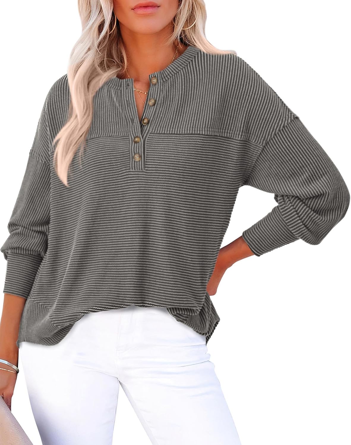 KIRUNDO Going Out Tops for Women - Casual Ribbed Knit Blouse