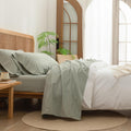 BESTOUCH Washed Cotton Linen Feel Sheet Set Queen - Soft Sage Green