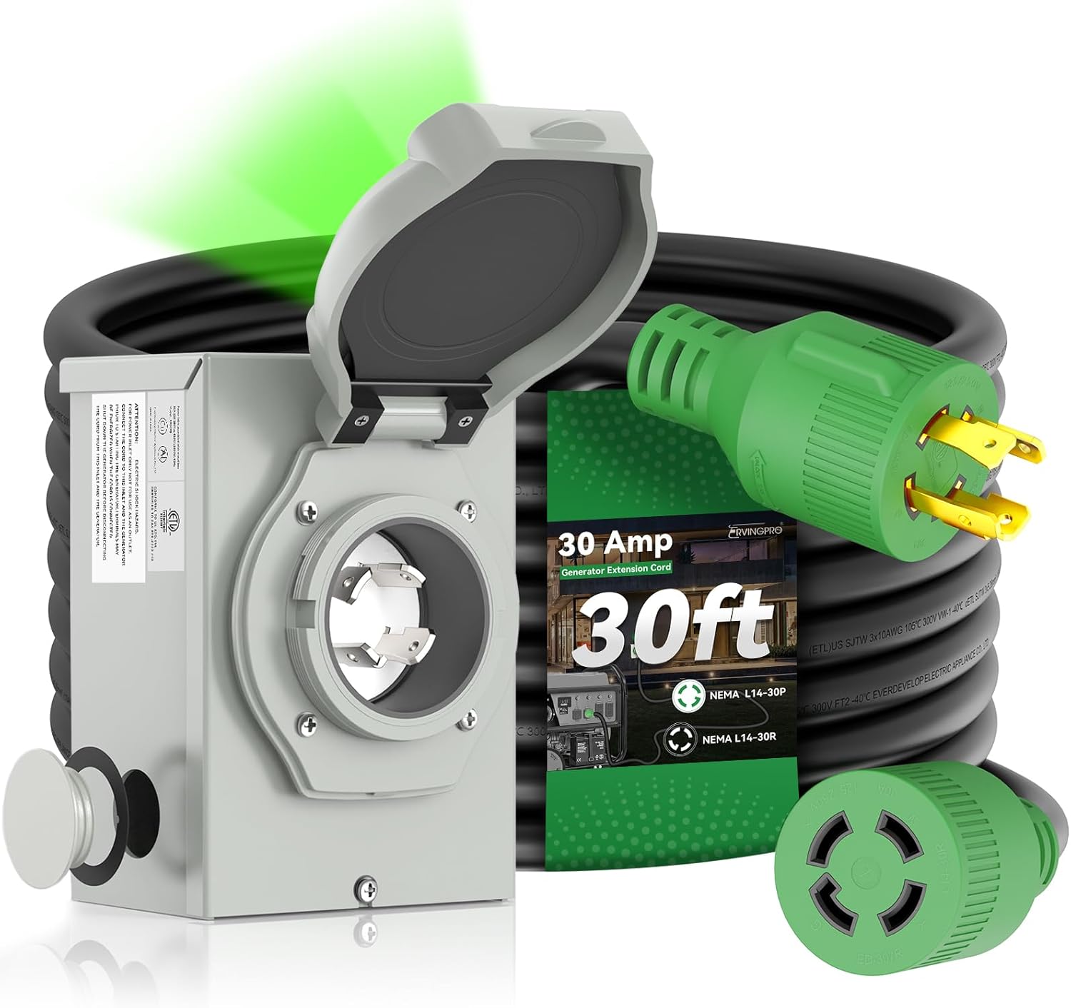 30 Amp Generator Cord and Inlet Box Combo Kit for Easy Use