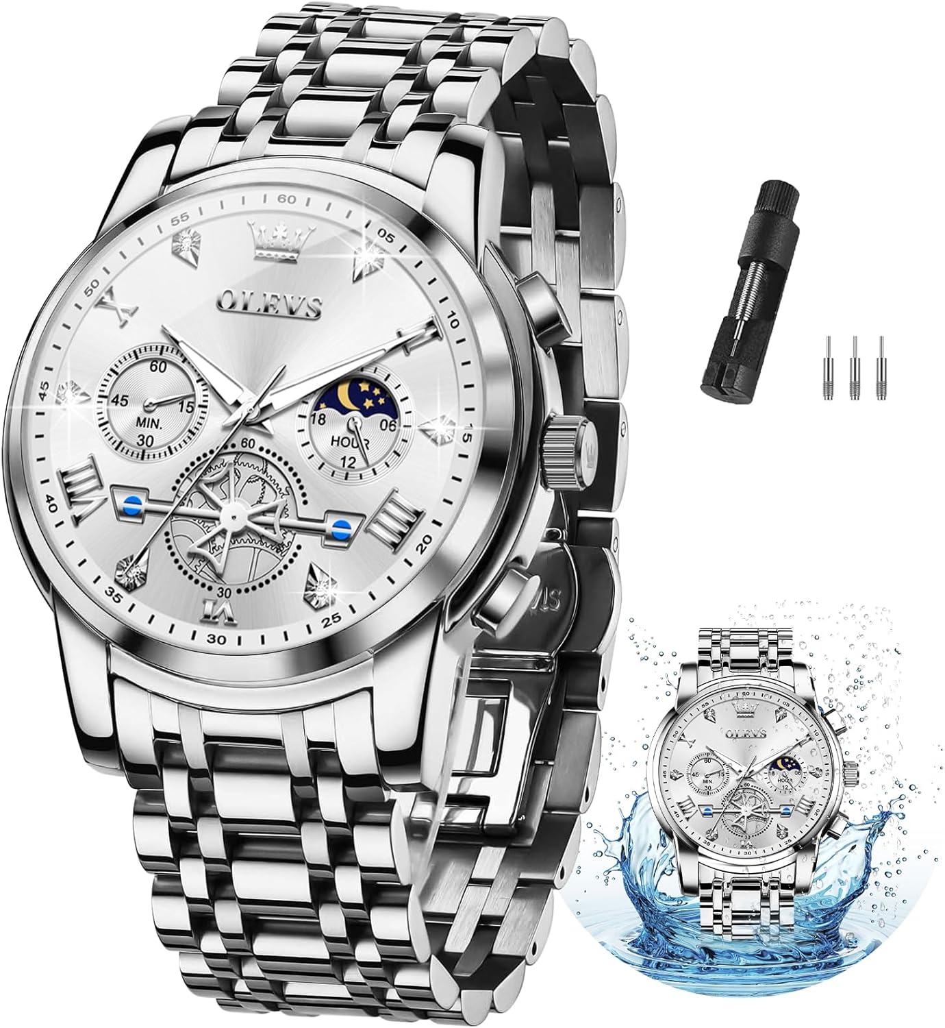 Stainless Steel Chronograph Watch - Luxe Timepiece